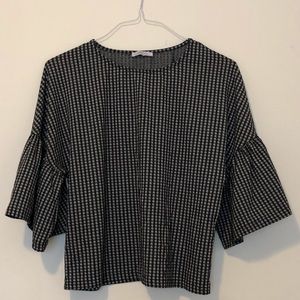 Zara Gingham Top with Bell Sleeves